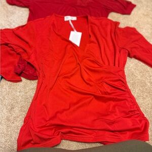 Elegant Red V-Neck Blouses